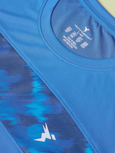 Image of TECHNOSPORT Men Polyester Self Design Chest Print Slim Fit Long Sleeve T-Shirt for Gym, Workout and Regular Use with SPF50+