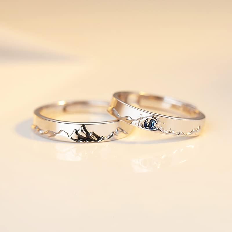 Fashion Silver Color Vintage Rings for Couple Mountain and Sea Adjustable Rings Set Lover Wedding Jewelry Valentine’s Gift