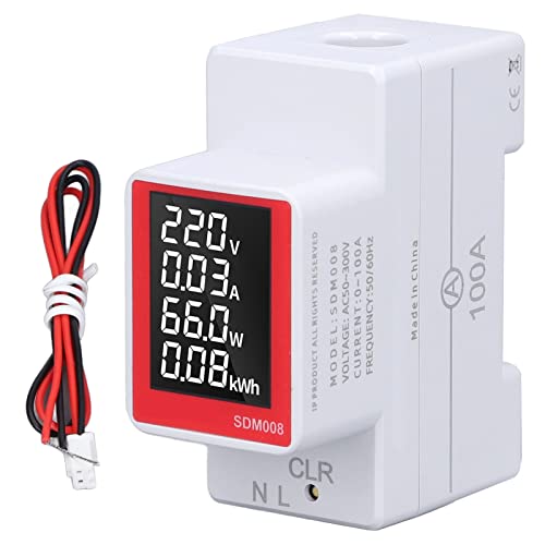 Image of AC Energy Meter, AC 50-300V 0-100A Digital Single Phase Electric Energy Monitor Clearable, Din-Rail Mounted Multimeter - Current, Voltage, Active Power, kWh