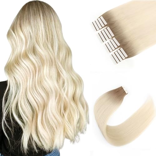 Image of Sixstarhair 20pc Tape-in Hair Extensions - Ombre Rooted Chestnut Brown to Ash Blonde Sunkissed [R6-60 20inch]