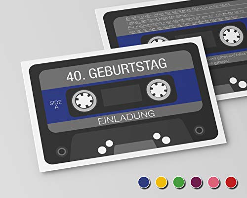 Einladungskarten zum Geburtstag (10 Stück) Einladung zum runden Geburtstag alle Jahre (Blau) Retro Kassette Einladungskarten zum Geburtstag (10 Stück) Einladung zum runden Geburtstag alle Jahre (Blau) Retro Kassette