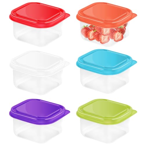 KMZ 6pcs Plastic Mini Storage Boxes 100ML Food Containers with Lids Baby Weaning Feeding Freezer Food Pots Containers Reusable Square Pots for Store Fruit Sauce Condiments Snacks