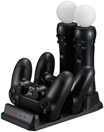 yanbirdfx 4 in 1 Fast Charging Station Dual USB Charger Dock for PS Move Playstation 4 PS4 Black