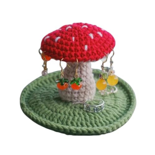 Handmade Crochet Earring Holder Organizer Mushroom Shape Soft Yarn...