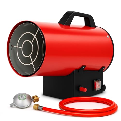 EBERTH Canon à Chaleur 15kW, Chauffage à gaz avec tuyau et détendeur, 320 m³/h de débit, 76 °C de flux d'air, protection contre la surchauffe, sécurité...