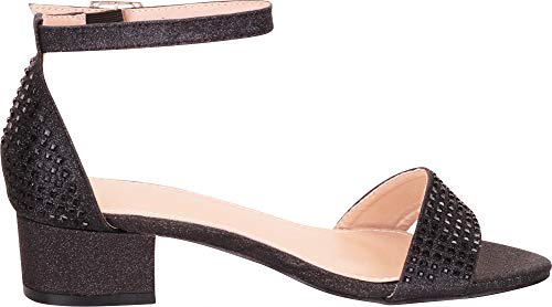 Cambridge Select Women's Single Band Ankle Strap Crystal Rhinestone Chunky Block Low Heel Sandal,7.5 B(M) US,Black… - Image 4