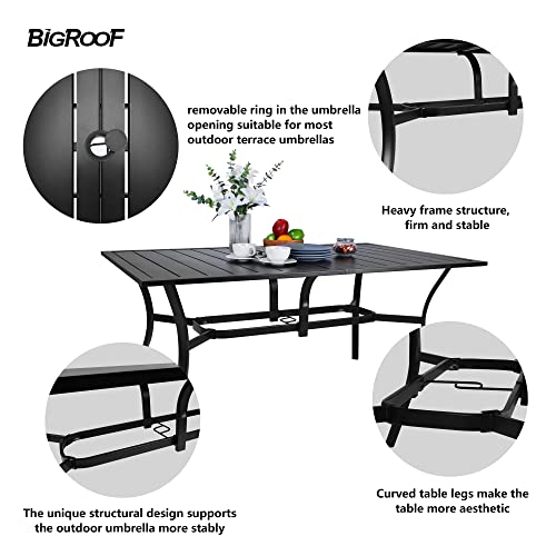Bigroof Outdoor Table 63" Patio Metal Steel Classic Rectangle Black Dining Table With 1.57" And 1.96''Umbrella Hole For Garden, Backyard, Deck (63'') #TOP7