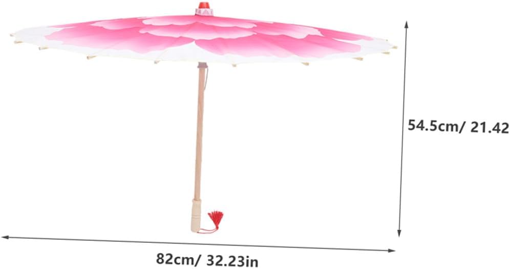 GLEAVI Peony Oil Paper Umbrella Handmade Chinese Vintage Cloth Parasol Stick Umbrella Diameter 82cm Rainproof Sunshade for Travel and Holiday Decor