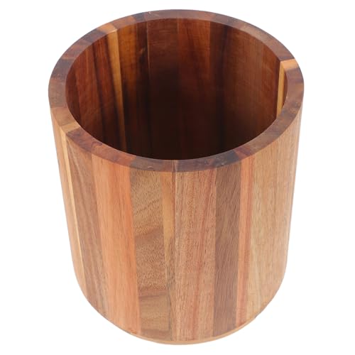 GRIRIW Large Capacity Kitchen Utensil Rack Round Chopstick Holder Wooden Rotating Base Counter Utensil Organizer 6.5 Inches