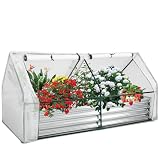 6 x 3 x 1FT Galvanized Raised Garden Bed with Covered Outdoor Extra Thick Metal Planter Box Greenhouse Kit, with 2 Large Zipper Windows for Outdoor Gardening Garden Box, Keep Warm and Protcet Plants