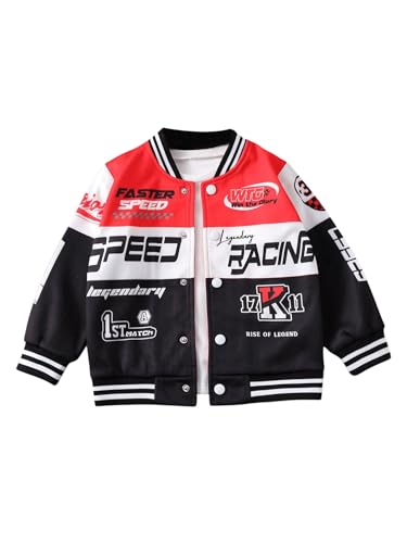 SOLY HUX Toddler Boy's Varsity Jacket Letter Graphic Color Block Long Sleeve Motorcycle Jacket Outerwear