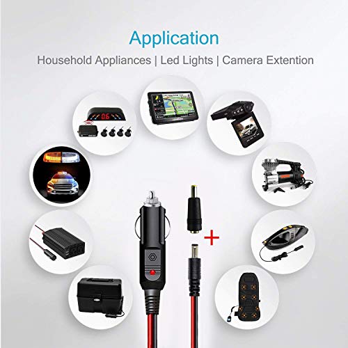 12V-24V DC Car Charger Auto Power Supply Cable - DC 5.5mm x 2.1mm to Car Cigarette Lighter Male Plug Car Cigarette Lighter Cable - Thumbnail 7