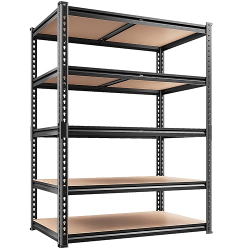 REIBII 2400LBS Storage Shelves 5 Tier Garage Shelving Heavy Duty, Adjustable Metal Shelving Unit, Garage Shelves for Basement, Warehouse, Pantry, Closet, Kitchen 72' H x 35.55' W x 16' D, Black