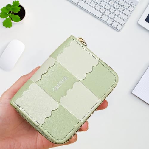 Linda carteira pequena para mulheres, carteira fina com bloqueio de zíper, bolso para cartão de crédito com janela para identidade (rosa, amarelo, verde), Verde, Fresco e doce