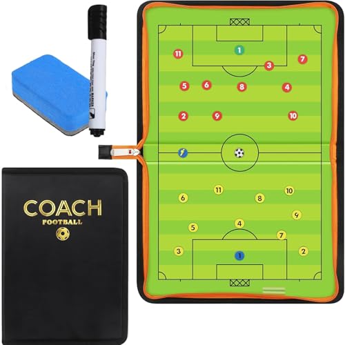 Novastream Football Tactics Board Magnetic 2-Fold Portable Coaching Board with Magnetic Eraser Football Coaching Equipment for Coaches & Players