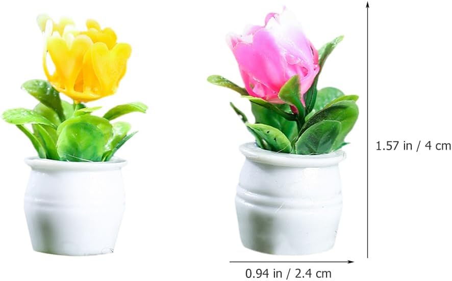 5Pcs Miniature Flower Pot Decorations Tiny Dollhouse Flower Planters Resin Bonsai Ornaments for Dollhouse Accessories Tabletop Micro Landscape