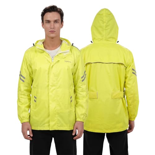Image of Lifelong Unisex Adult H2Go Pro 3 Rain Standard Length Jacket I 10000mm Waterproof Nylon Shell | Motorcycle Riding Rain Jacket | Heat Sealed Seams | Drycore WR Zippers - Hi-Viz Green, L