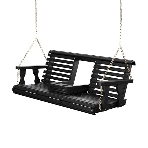 Porchgate Amish Heavy Duty Console Porch Swing with Fold Down Cup Holders in Cedar Stain - Amish Made in The USA from Treated Pine Hanging Chains Included product thumbnail 11