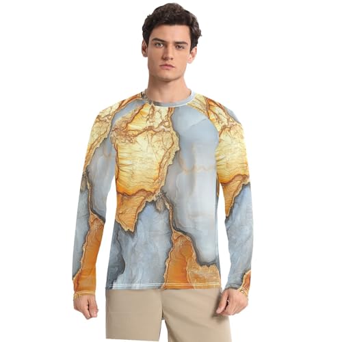 Marble Silver Orange Men's UPF 50+ Swim Shirts Classic Crew Neck Comfort UV Protective Clothing Water Fishing
