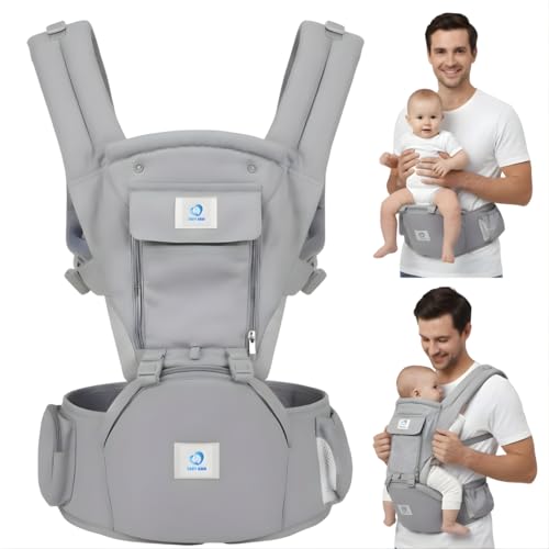 Image of 6-in-1 Baby Carrier Newborn to Toddler, Adjustable Toddler Carrier with Detachable Hip Seat (for 7–45 lb), Head & Neck Support, Breathable Cotton, Multiple Carry Positions for Travel & Daily Use