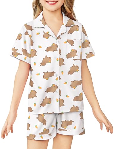 Image of Arshiner Girls Pajamas Sets Short Sleeve Kids Pjs Button Down Sleepwear