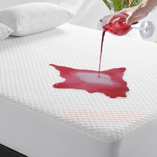 Twin XL Mattress Protector 100% Waterproof,Cooling Breathable Mattress Cover for Single College Dorm Fitted 8-21" Mattress Vinyl-Free (Beehive,Twin XL)