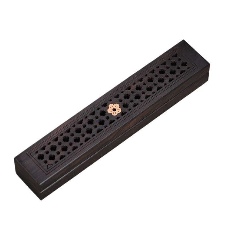 Porte-encens avec collecteur cendres en bois précieux pour bâtons aromatiques