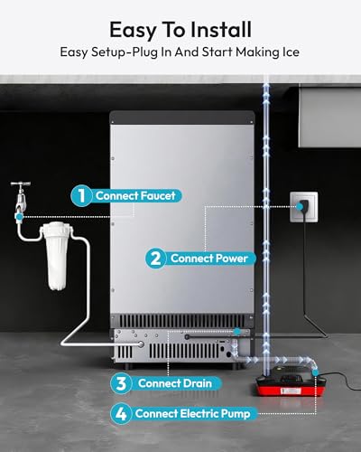 Image of EUHOMY Under Counter Ice Maker with Drain Pump, 120 lbs /24H Commercial Ice Machine, Stainless Steel Ice Maker with 33 lbs Storage Bin, Freestanding Ice Maker for Home /Bar /Cafe /Restaurant