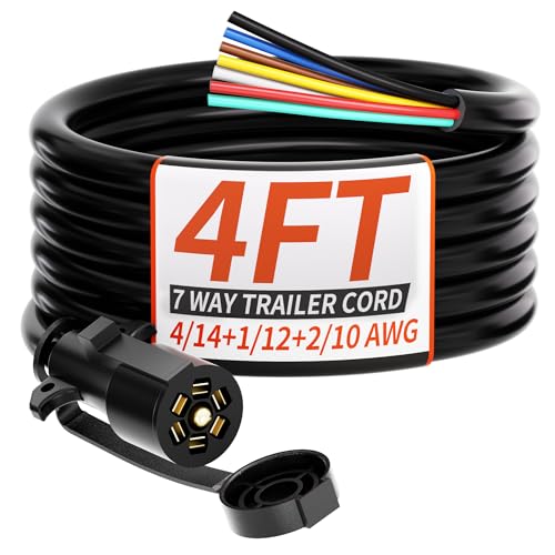 PlugSaf 4FT 7 Way Trailer Plug Heavy Duty 7 Pin Trailer Wiring Harness Cord