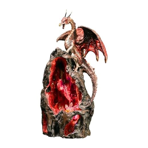 Ebros Red Ember Sapphire Quartz Dragon On Gemstone Geode Cave Mountain Statue 13" Tall with Backflow Incense Burner and Colorful LED Light Crystals Feature Fantasy Dungeons Dragons Decor Figurine