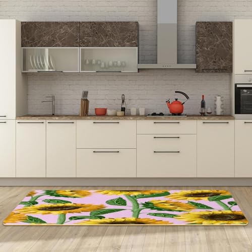 Tapete de cocina de 2 piezas VAPOKF con girasoles antideslizante lavable 3