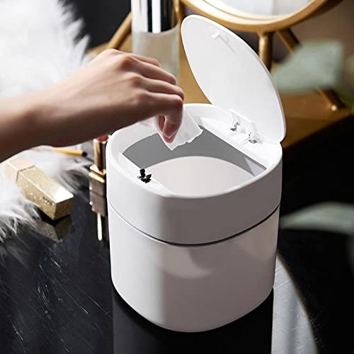 Kosz na Śmieci 2L Duża pojemność Mini Kosz na śmieci Desktop Bin z Push Przycisk Pokrywa do Home Kitchen Office Cleaning Tool Kuchnia i Łazienka(White)