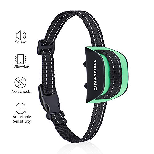 MASBRILL Anti Bark Dog Collar, No Shock Bark Collar for Small Medium Large Dogs, Training Dog Stop Barking Deterrent Device 7 Levels Adjustable Sensitivity Vibration Sound Modes - Green