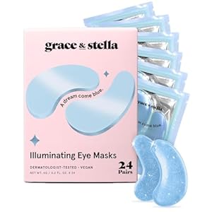 grace & stella Award Winning Under Eye Mask Reduce Dark Circles, Puffy Eyes, Undereye Bags, Wrinkles, Gel Under Eye Patches, Birthday Gifts for Women – Vegan – Thanksgiving Gifts (24 Pairs, Blue)