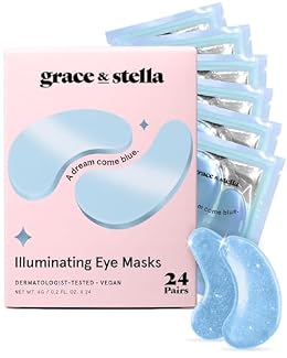 grace & stella Award Winning Under Eye Mask Reduce Dark Circles, Puffy Eyes, Undereye Bags, Wrinkles, Gel Under Eye Patches, Get Well Gifts for Women - Vegan Eye mask (24 Pairs, Blue)