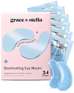 grace & stella Award Winning Under Eye Mask Reduce Dark Circles, Puffy Eyes, Undereye Bags, Wrinkles, Gel Under Eye Patches, Get Well Gifts for Women - Vegan Eye mask (24 Pairs, Blue)
