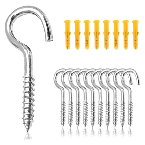 Lot de 20 crochets à visser en acier inoxydable 304 avec bouchons en caoutchouc jaune M8 x 40, vis à crochet robustes pour l'intérieur et l'extérieur, petit crochet à vis, idéal pour la décoration et