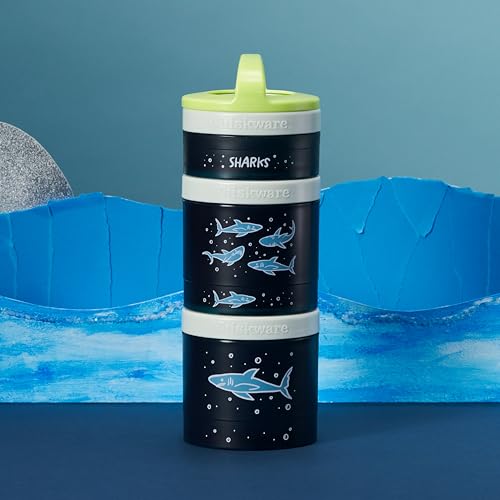 Image of Whiskware Stackable Snack Containers for Kids and Toddlers, 3 Stackable Snack Cups for School or Travel, Sharks(Pack of 1)