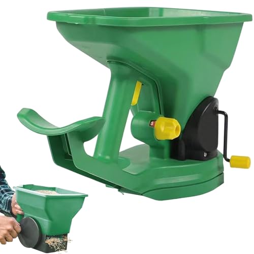 WaaYb Épandeur d'engrais portatif, épandeur de sel de 1,5 L à débit Variable, pour 32 Pieds carrés, semoir à manivelle réglable à 5 Niveaux, épandeur de graines d'herbe Rotatif pour Grain de sel