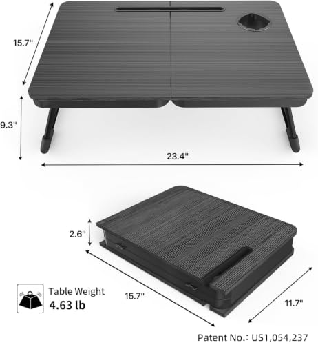 BUYIFY 23.4 Foldable Lap Desk Bed Table with Cup Holder Tray Black