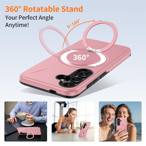 Gritup for Samsung Galaxy S25 Case [Compatible with MagSafe Accessories]:2 Pcs HD Screen Protectors,Built-in Kickstand,Dual Layer Shockproof,Camera Guard,Velvet Touch,S25-Pink - image 5