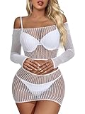 Buitifo Lingerie for Women Fishnet Babydoll Chemise Sexy Nightwear Teddy Dress (White,One Size)