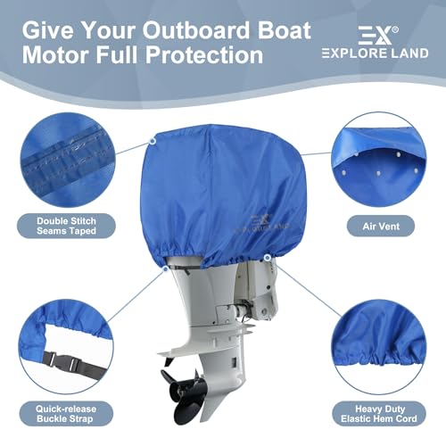 image for Explore Land Outboard Motor Cover - Waterproof 600D Heavy Duty Boat En