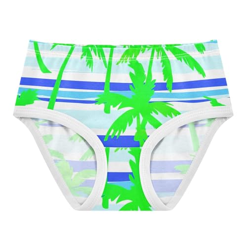 Green Palm Trees Blue Striped Little Girl Panties Toddlers Underwear Floral Cotton Fancy Briefs Girls Undies 2t