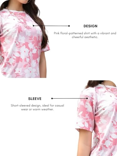 Image of Leriya Fashion Women Floral Print Top with Half Sleeves for Office Wear, Casual Wear Western Top Short Sleeve Pajama Sleep Nightshirt Scoopneck Casual Loungewear Top