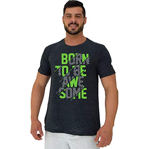 Camiseta Tradicional Masculina Básica MXD Conceito Born To Be Awe Some (Grafite, M)