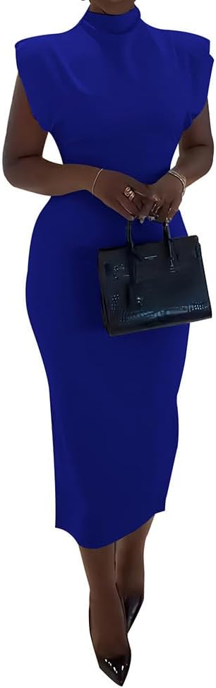 PINSV Maxi Dresses for Women Sleeveless High Neck Elegant Wedding Guest Formal Royal Blue XL1