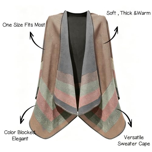 Image of Plaid Shawl Wrap for Women Boho Open Front Poncho Wrap Fall Winter