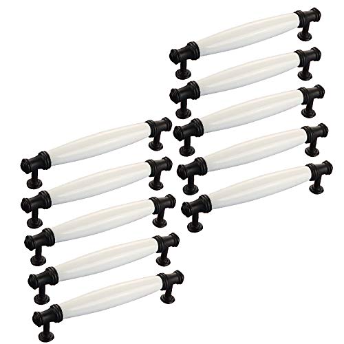 Preisvergleich Produktbild E EBETA 10er Schrankgriffe Bogengriffe Keramik Griffe Türgriff Retro Möbelgriff Schubladegriff Möbelknöpfe Bohrlochabstand 128 mm (Weiß + Schwarz)