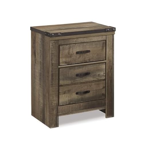 Signature Design by Ashley Trinell Rustic 2 Drawer Nightstand with USB Charging Stations, Warm Brown